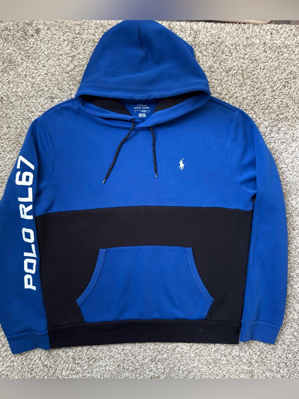 Polo by Ralph Lauren Royal Blue and Black Colorblock Hoodie Size large